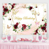 Burgund Und Rosa Blume Schmetterling Geburtstag Hintergrund